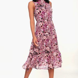 In My Dreams Mauve Floral Print Midi Dress